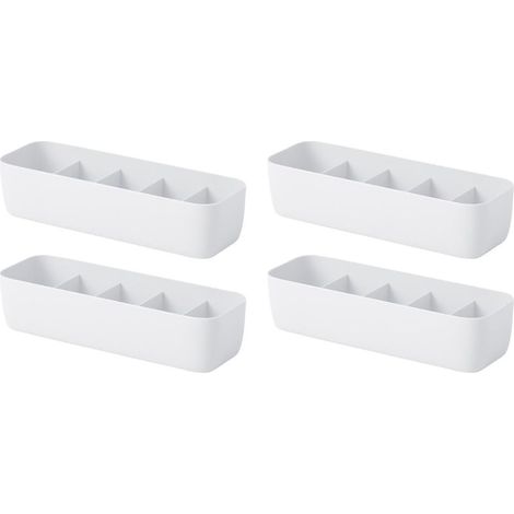 Organisateur Tiroir Empilable 4 PièCes Avec 5 Compartiments BoîTe De Rangement Plastique Pour Chaussettes Et Sous-VêTements SéParateur Solide Blanc Conteneur Pratique Pour Accessoires (1/5)