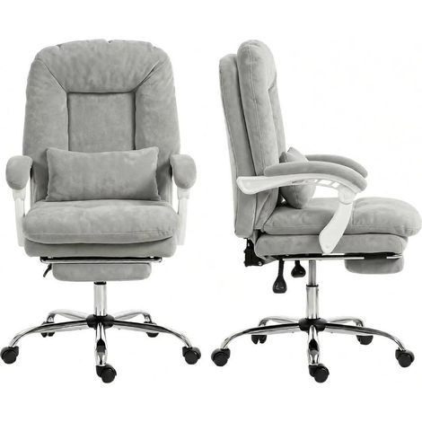 Silla de oficina ergonómica de terciopelo gris con reposapiés, reclinable y regulable en altura (1/5)