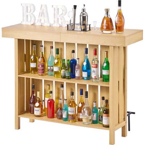 VEVOR Meuble Bar 3 Niveaux, Bar de Salon en Bois et en Metal, pour Cuisine Salon Maison Pub Bistro Cave, Comptoir de Bistro avec Rangement et Repose-pieds, Buffet Cuisine Ouvert avec Pieds Reglables (1/5)