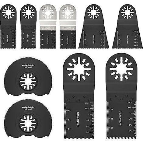 Kit de lames scie pour outil multifonction 10 pièces, accessoires oscillants bois, plastique et métal, Multimaster Fein Multimaster, Bosch, Black&Decker One-Light - (1/5)