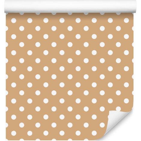 Papier peint à pois crème et or, fond crème pour salon et chambre 50x1000 cm (1/5)
