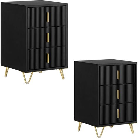 SoBuy Table de chevet à 3 tiroirs Noir 40x36x63cm Moderne FBT115-L-SCHx2