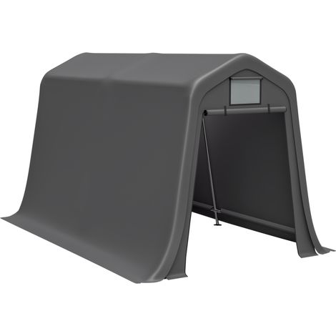 Abri de jardin 366x213x225 cm avec toit en pointe, toile PE imperméable et ventilation, structure acier galvanisé, gris foncé (1/5)