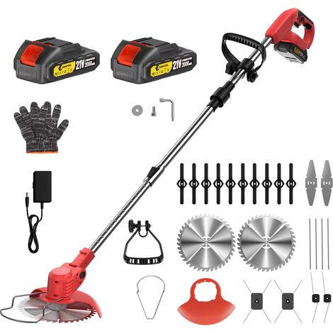 Tondeuse à gazon électrique multifonctionnelle 21V, pliable, 5 lames, désherbeur compatible batterie Makita 18V, Rouge (1/5)