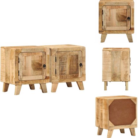 Table de chevet 2 pcs 40x32x46 cm bois massif de manguier brut - Table De Chevet - Tables De Chevet - Armoire De Lit - Table D'appoint Pour Chambre À Coucher (1/5)