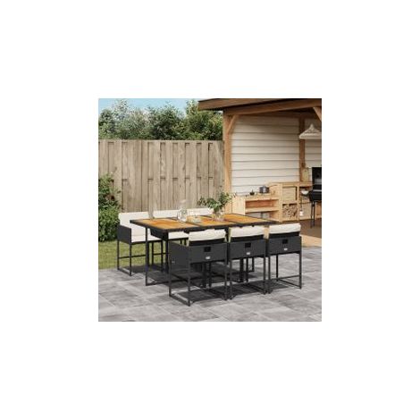 Ensemble à manger de jardin coussins 7pcs Noir Résine tressée (1/5)