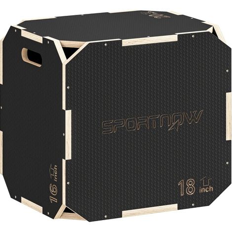 Caja pliométrica 51x48x41 cm de madera negra, 3 alturas, para espacios pequeños - MEUBLIV (1/5)
