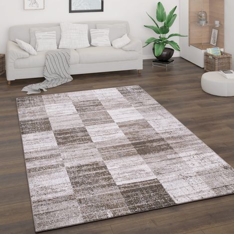 Paco Home Tapis Salon Poils Ras Tapis Vintage Abstrait Moderne Motif Diamant Géométrique Marron, 120x160 cm (1/5)