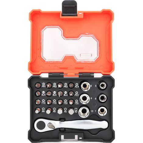 Jeu de 23 clés à douille multifonctionnelles, douille 1/4" S2, embout de tournevis, clé à cliquet 72 dents (1/5)
