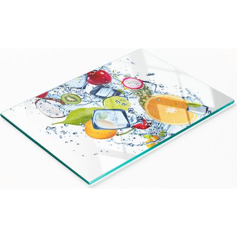 Dekoratives Küchenschneidebrett aus Glas mit Obst- und Eiscrememotiven, 80 x 52 cm (1/5)