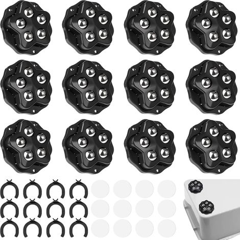 12 Pcs Roulette à Bille pour Meuble, Roulette Pivotante Auto-Adhésive à 360 Degrés avec 5 Billes et 12 Patins de Frein pour Meubles, Appareils de Cuisine (1/5)