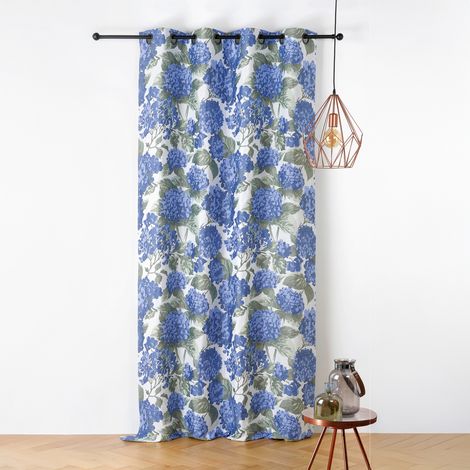 Rideau jacquard à motif hortensia Bleu 140x240 cm (1/2)