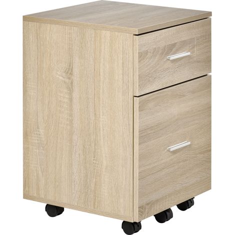 Caisson de bureau 2 tiroirs 5 roulettes rangement mobile panneau de particules chêne 39,5 x 39 x 58,5 cm