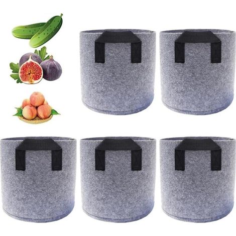 Set of 5 reusable 20L fabric planting bags with handles - For growing potatoes, tomatoes, vegetables, and flowers (1/5)