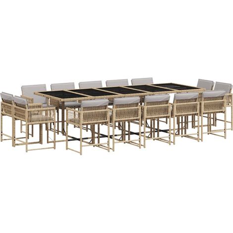 Maison Exclusive - 15-tlg. Garten-Essgruppe mit Kissen Beigemisch