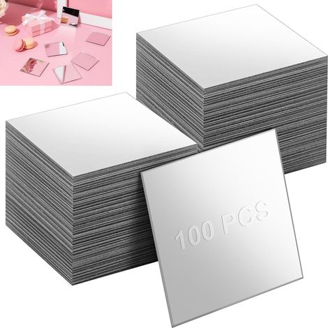 Lot de 100 miroirs autocollants à coller - Mosaïque - Miroir acrylique - 5 x 5 cm - Carré - Flexibles - Sans cadre - Pour bricolage, chambre à coucher, salle de bain, décoration murale, armoire (1/5)