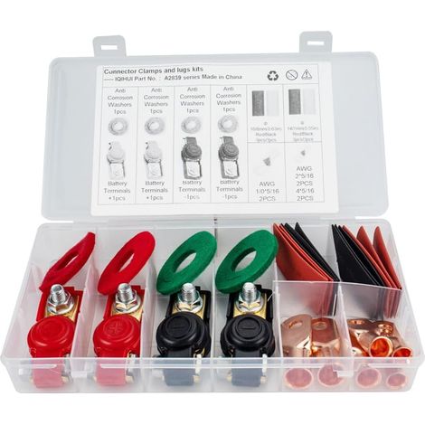 Lot de 2 Paires de connecteurs de bornes de Batterie, bornes positives et négatives pour câbles de Batterie Automatique, bornes supérieures pour Voitures, fourgonnettes et camions (1/5)