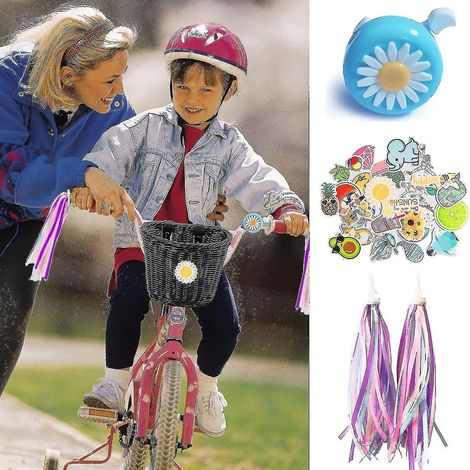Panier de vélo enfant pour l'avant du vélo, accessoire de vélo en osier tressé avec rubans pour guidon, noir (1/5)