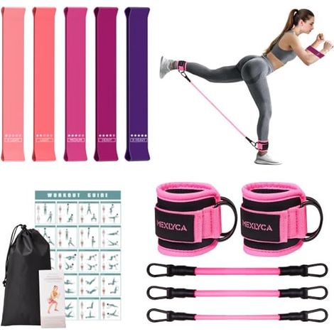 Bandes De Resistance - 5 Bandes TPE 5 À 40 Lbs + 3 Bandes Chevilles Réglables Avec Manchons 10 À 30 Lbs - Pour Renforcement Musculaire Et Rééducation - Lot De 8 (1/3)