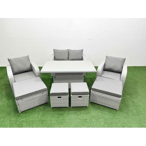 Fimous 8 PCs Rising Dining Table Set Reclining Chair Inclining Love Sofa Seat 2 Big Footstool 2 Small Stool Light Grey (1/5)