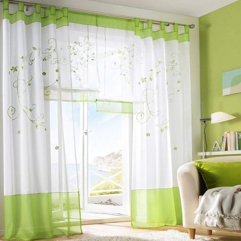 Rideaux voilages floral en voile brodé – 2 panneaux 140x225cm – 100% polyester respirant – Lavable en machine (1/4)