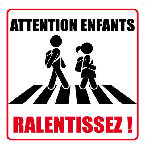 Panneau de Signalisation ATTENTION ENFANTS, RALENTISSEZ (L0623) - Adhésif - 125 x 125 mm