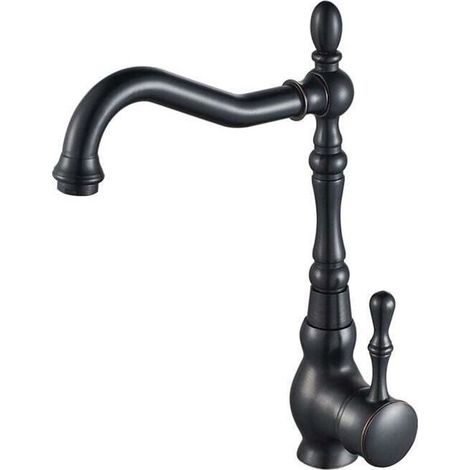 Robinet de cuisine noir avec bec pivotant à 360°, mitigeur d'évier, robinet de cuisine noir vintage (1/4)