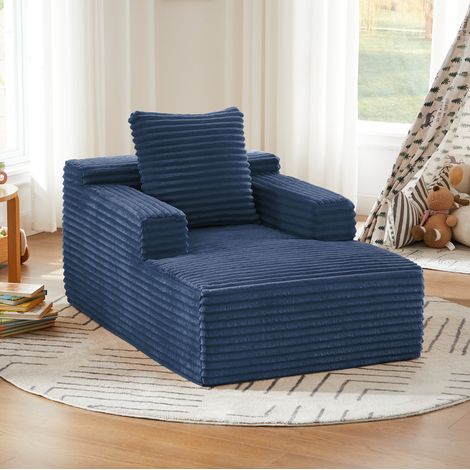 Chaiselongue in Blau aus Cord, ohne Montage, bequem und platzsparend,81x117x50 cm (1/5)
