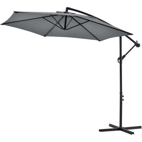 Ombrellone esagonale decentrato con manovella basculante resistente ai raggi UV diametro 270 cm grigio 030005912