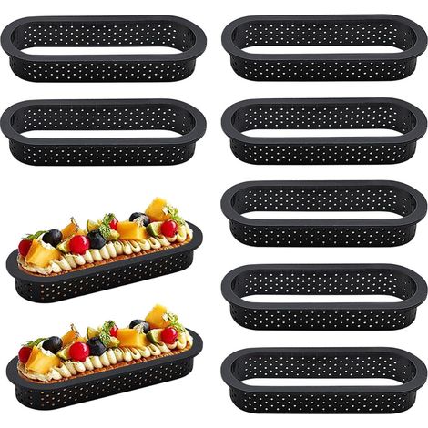 6 exemplaires Moule à Gâteau Antiadhésifs ovales tartelettes anneaux perforés cuisson parfaite décoration gâteau simple (1/5)