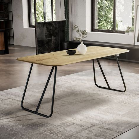 Esstisch 160x90cm mit runder Kante, Wildeiche massiv geölt, Metallfußgestell, TISDALE-69 (1/4)