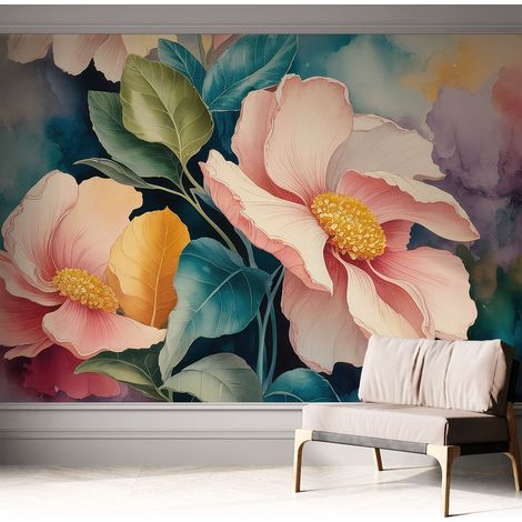 Papier peint adhésif autocollant pour salon chambre à coucher tendance et originale Élégance florale 312x219 cm (1/5)