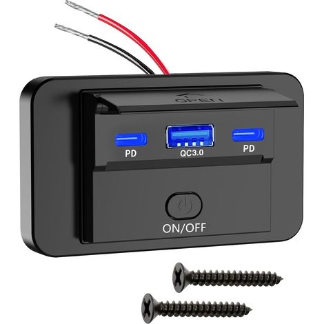 Panneau de prises de courant USB Linkstyle pour camping-car, avec charge rapide QC3.0 de 18 W et deux ports QC de 30 W, avec commutateur véhicule 12 V/2 V - AquaForge (1/5)