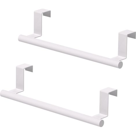 Porte-serviettes sur armoire, porte-serviettes de cuisine sur porte de placard, porte-serviettes en acier inoxydable pour porte d'armoire, blanc, paquet de 2