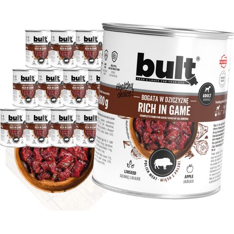 Comida húmeda para perros enlatada rica en carne de caza, paquete de 12 x 800 g. (1/2)
