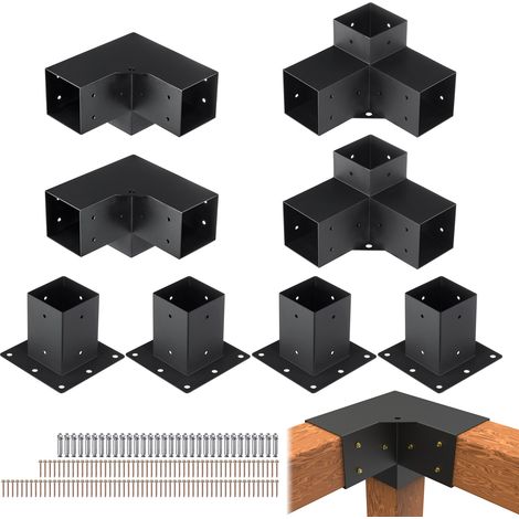 VEVOR Kit Staffe per Pergola 10x10 cm Supporto per Pali in Legno da Carpenteria 4 Staffe Angolari a 3 Vie 4 Basi per Travi Fai da Te per Gazebo, Pergolati da Patio, Cabine, Kit Staffe per Pergola 8 pz (1/5)
