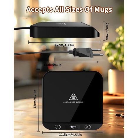Calentador de tazas de café，calentador de tazas para escritorio，con 6 temperaturas (45 °C，70 ℃ Pantalla LED，calentador de velas (negro) (1/5)