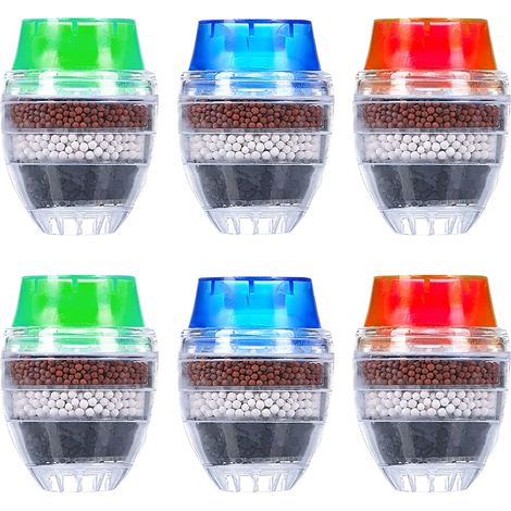 Aktivkohle-Wasserhahn-Wasserfilter, 6 Stück, Mini-Wasserreiniger, Wasserhahnfilter für Küche, Wasserfilter, hochwertiger, universeller Anti-Kalk-Wasserfilter, runder Wasserhahn für Küche (6-lagige Fil