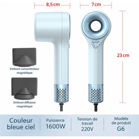 Sèche-cheveux haute vitesse G6 modèle creux bleu, norme européenne 220V non utilisable en Chine, 31,5 × 17,5 × 9 cm, 1,25 kg – Livraison gratuite