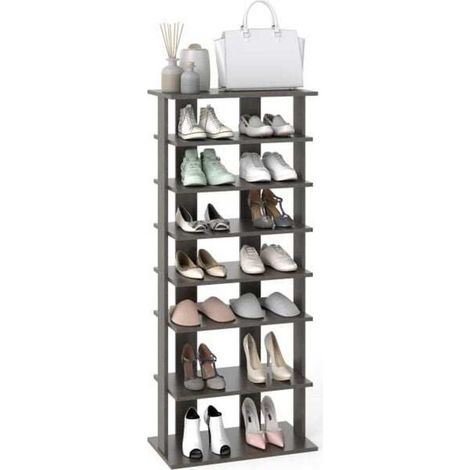Meuble à chaussures en bois 7 niveaux, rangement vertical gain de place, étagères amovibles pour entrée (1/5)