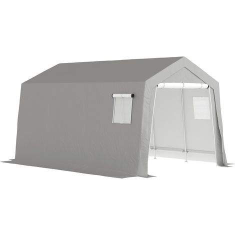 Casetta da esterno per moto e biciclette 300 x 447 x 255 cm telo impermeabile porta con cerniera moderno in metallo grigio chiaro 210005535