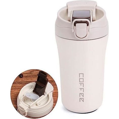 (Weißer) Kaffeebecher – Nicht spezifiziert – Reisebecher – Edelstahl – Doppelwandig – Deckel mit Strohhalm (1/4)