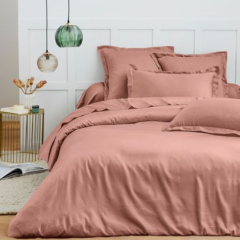 Parure de draps 4 pièces "Premium" pour lit 140 x 190 cm Vieux Rose Coton Pur - - (1/4)