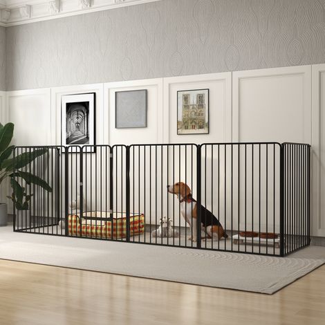 Cage chiens 6 panneaux acier - clôture animaux moyenne grande - intérieur extérieur - 164x83x100 cm - 9 chevilles - noire