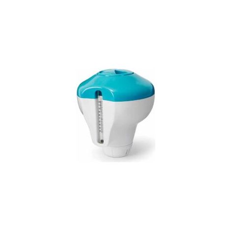 Distributeur de chlore flottant avec thermomètre, pour pastilles ou brome, bleu, pour un dosage uniforme dans les piscines et les spas-AquaForge