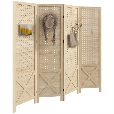 Décoration murale paravent bois 4 panneaux pliables naturels (1/5)