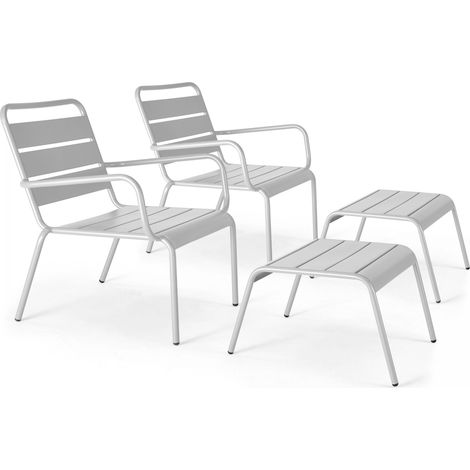 Lot de 2 fauteuils relax avec repose-pieds en métal blanc - Palavas