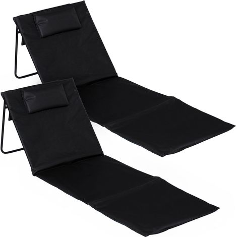 2er Set faltbare Strandliege in schwarz ca. 145 x 48 x 45 cm mit verstellbarer Rückenlehne, Kopfkissen und Tragegurt