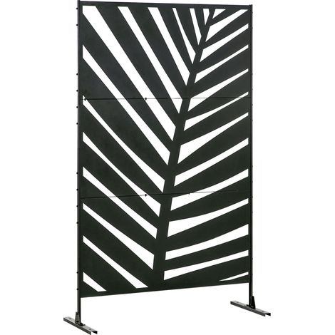 Panneau brise vue extérieur en acier thermolaqué noir – 3 panneaux verticaux – Dimensions 122L x 45l x 198H cm – Stabilité renforcée avec piquets – MH (1/5)