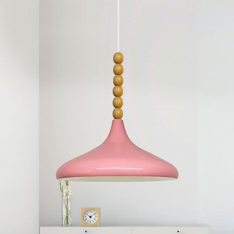bamyum Holz Champion Suspension Industrielle Plafonnier, 35 cm Abat-Jour Plafonnier, Suspension Industrielle, E27 Lumières Pour Salon & Salle À Manger, Luminaire Suspendu Rose (1/4)